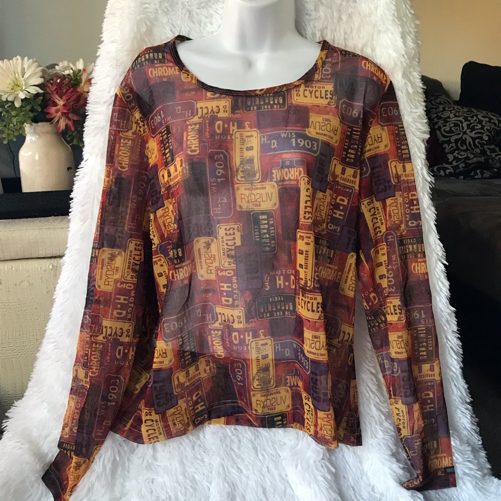 Women’s Sheer Mesh Vintage Long Sleeve